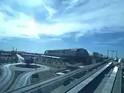 View of the main terminal of the PHX Sky Train from an approaching train.