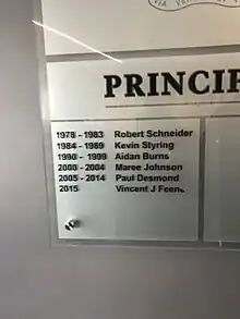 Photo of Principals Plaque at St Francis Xavier College Beaconsfield (2023)