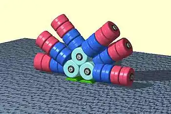 A phycobilisome made up by stacks of phycobiliprotein subunits attached together.