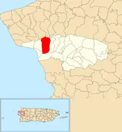 Location of Piñales within the municipality of Añasco shown in red