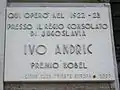 Plaque commemorating Ivo Andrić on Palazzo Scuglievich