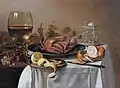 A still life with a roemer, a crab and a peeled lemon, Pieter Claesz, 1643