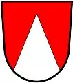 a pile reversed (or inverted or issuant from the base). If not drawn high enough, it can be confused with a division of the field per chevron. See the arms of the Asper Foundation, Canada.