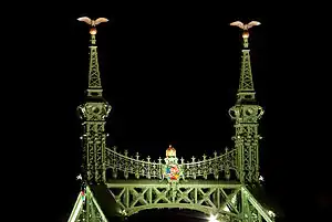 Turul birds on the pillars of Liberty Bridge, Budapest, Hungary (1896)