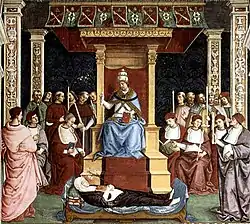 Image 12Pope Pius II canonizes Catherine of Siena. (from Canonization)