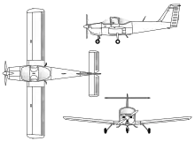 3-view line drawing of the Piper PA-38 Tomahawk