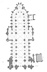 Floor plan with new north and south transepts (16th c.)