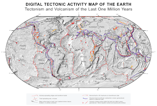 Image 41Plate tectonics map with volcano locations indicated with red circles (from Volcanism)