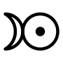 A left-pointing crescent, tangent on its right to a circle containing at its center a solid circular dot