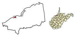 Location of Belmont in Pleasants County, West Virginia.