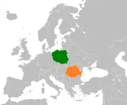 Map indicating locations of Poland and Romania