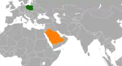 Map indicating locations of Poland and Saudi Arabia