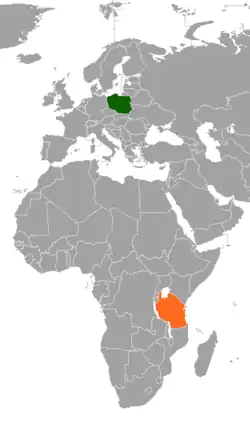 Map indicating locations of Poland and Tanzania