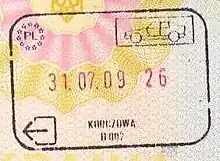 Exit stamp for road travel, issued at Korczowa border crossing point.