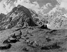 Paesaggio di Val Veny, Courmayeur: alti pascoli  (Landscape of Val Veny, Courmayeur: high pastures), 1896