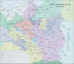 Location of the Duchy of Gniewkowo within the borders of the Kingdom of Poland in years 1304–1333.