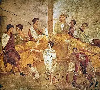 Image 20Wall painting (1st century AD) from Pompeii depicting a multigenerational banquet (from Culture of ancient Rome)