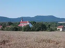 View of Porajów with the Sacred Heart Church