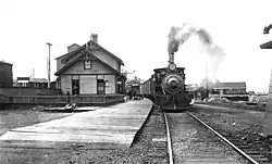 Black and white photo of station and surrounding area