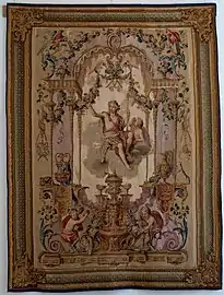 Portière of Bacchus, wool and silk tapestry, French, 1700s