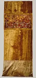 Silk velvet, and silk appliquéd and embroidered with silk and wool, silk damask, circa 1883