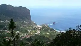 The northern coast of Porto da Cruz, showing the mountainous Penha da Águia, as seen from the lookout of Portela (660 metres)