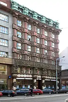 Building of Legiobanka in Prague, with architectural sculpture by Otto Gutfreund and Jan Štursa.