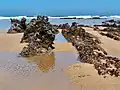 Rock formations on Praia do monte Clérigo