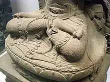 Detail of Prajñāpāramitā statue (clothing), resemble jlamprang batik motifs.