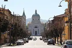 The Church of Sant'Antonio as seen from the main street in Predappio