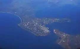 Preveza from the air. The cape of Actium and the airport can be seen in the lower right.