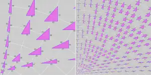 Primitive Pythagorean triples shown as triangles on a graph