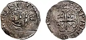 A photograph of a Prince Henry silver penny coin