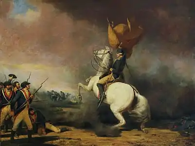 Image 39Washington Rallying the Americans at the Battle of Princeton, a portrait by William Ranney depicting George Washington rallying Continental Army troops at the Battle of Princeton in January 1777 (from New Jersey)