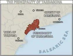 The Principality of Tarragona's borders by the end of the Principality in 1173 AD