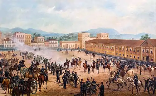 Image 11First Brazilian RepublicPainting credit: Benedito CalixtoThe First Brazilian Republic was proclaimed on 15 November 1889, overthrowing the constitutional monarchy of the Empire of Brazil and ending the reign of Emperor Pedro II. This 1893 oil-on-canvas painting by Benedito Calixto depicts the event, which took place in Rio de Janeiro. A group of officers of the Brazilian Army, led by Marshal Deodoro da Fonseca, had staged a bloodless coup d'état, deposing the Emperor and the Viscount of Ouro Preto, President of the Council of Ministers. The official proclamation of the republic was approved without a vote. The Emperor was informed and decided not to offer any resistance; he and the Brazilian imperial family were exiled to Europe. Calixto's painting now hangs in the Pinacoteca do Estado de São Paulo.More selected pictures