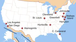 Location of production and operational facilities of Project Mercury