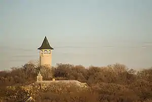 Prospect Park viewed from Stadium Village, with the conspicuous Prospect Park Water Tower