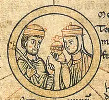 King Henry and Matilda, detail from the Chronica sancti Pantaleonis, 12th century