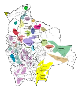 Image 21Map showing the area of indigenous peoples in Bolivia (from List of cities and largest towns in Bolivia)