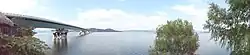 View of Chiapas Bridge in Mezcalapa from the south shore of the Malpaso Reservoir.