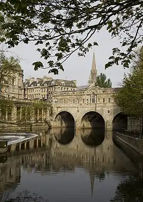 One of Robert Adam's masterpieces, in a largely Georgian setting: Pulteney Bridge, Bath, 1774