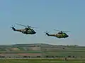 Two IAR 330 Pumas of the 713th Helicopter Squadron taking off.