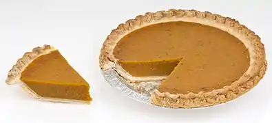 Pumpkin pie is commonly served on and around Thanksgiving in North America