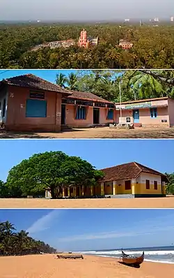 from top : Puthenthope, Jaihind Vayanasala, St Ignatius UP School, Puthenthope Beach