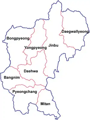 Map of the County of Pyeongchang