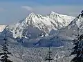 Pyramid Mountain (left), Spire Peaks (right), south aspect