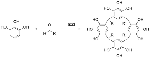 Preparation of resorcin[4]arenes from resorcinol and an aldehyde.