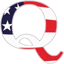 A block letter "Q" overlaid with an American flag pattern