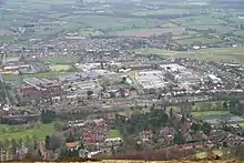 Photo QinetiQ from Malvern Hills. Malvern College in foreground, village of Poolbrook in background